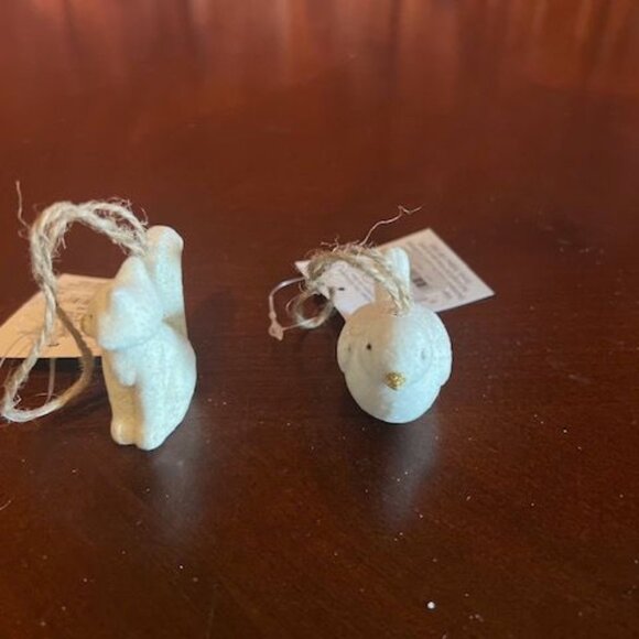 Set Of 2 fox and bird decorative white Animal Hanging Christmas Ornaments - Picture 5 of 10